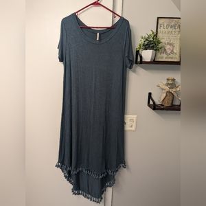 Teal Maxi Dress With Fringe Trim